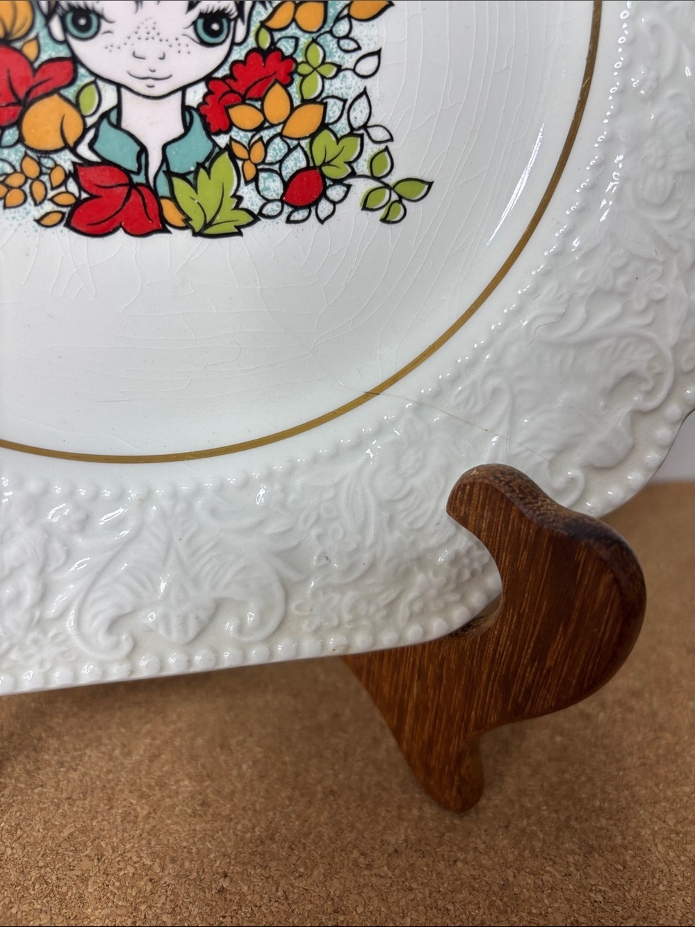 Lord Nelson Pottery Pixie 8.5” Square Plate Floral Border Big Eyes Decorative - Picture 4 of 9
